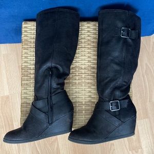 Mossimo Black Knee High Wedge Boots Size 7